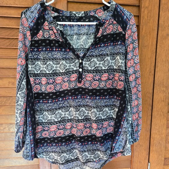Lucky Brand Red/Black/White/Blue  Boho Top Size Small [C] - Picture 1 of 4
